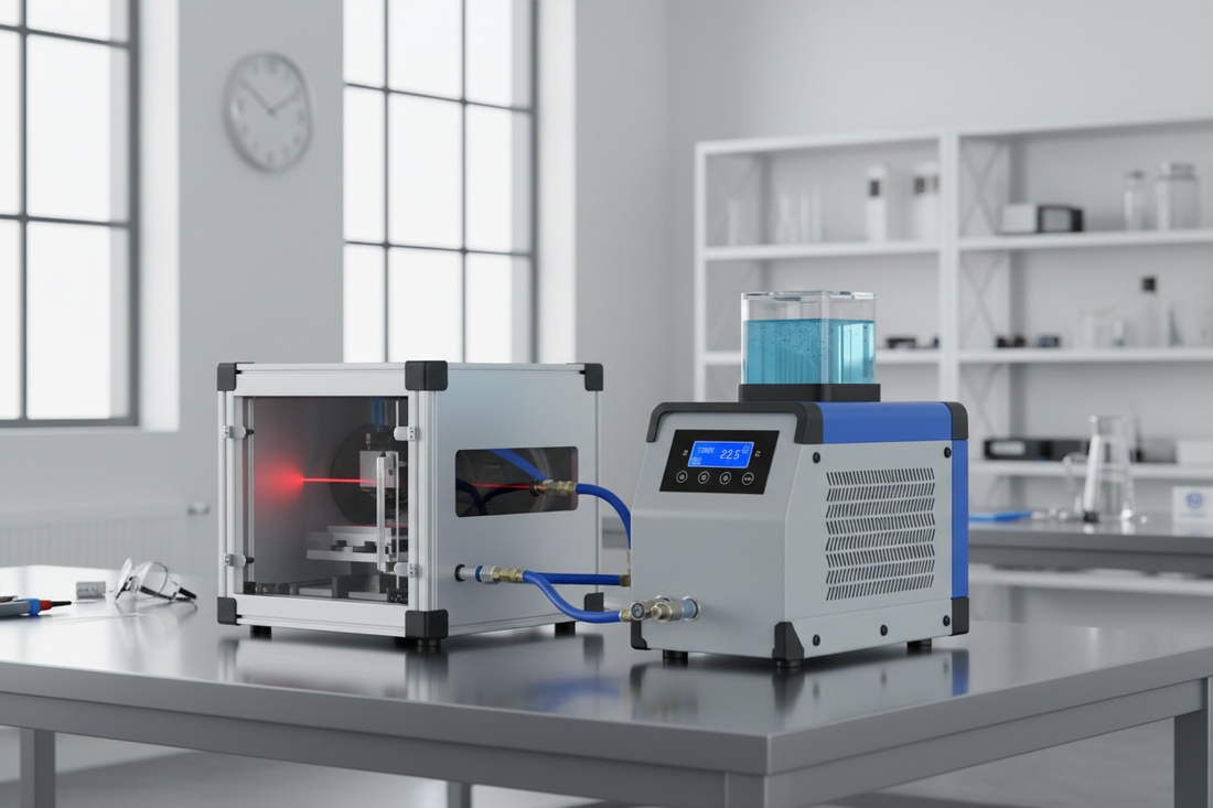 What size water chiller is required for a 200W small-scale laser printer?