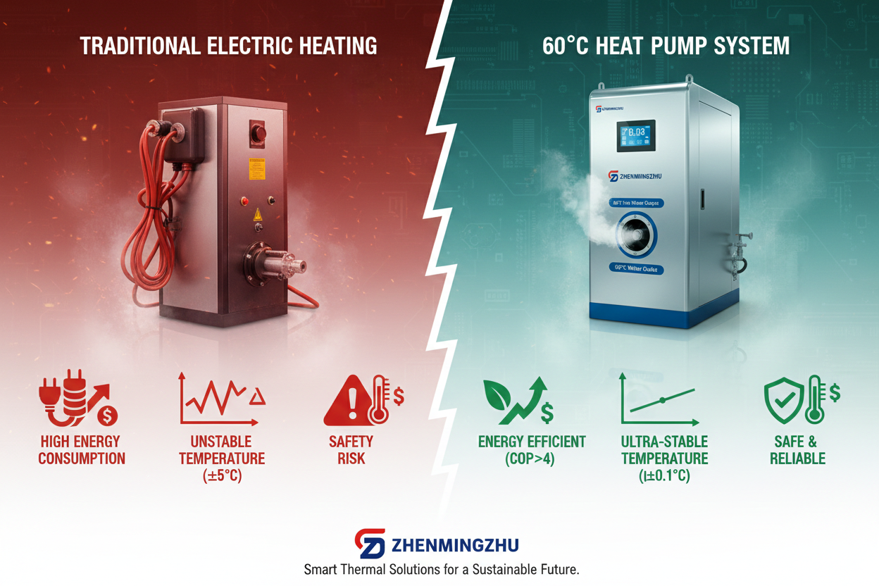comparison between traditional electric heaters and 60 degree heat pump systems for industrial heating