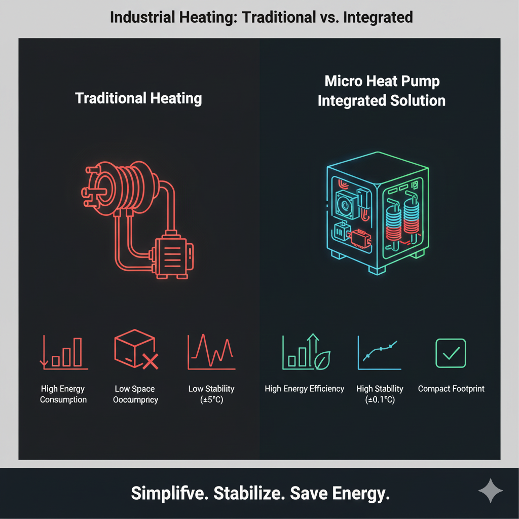 reversible micro heat pump heating and cooling system for industrial use